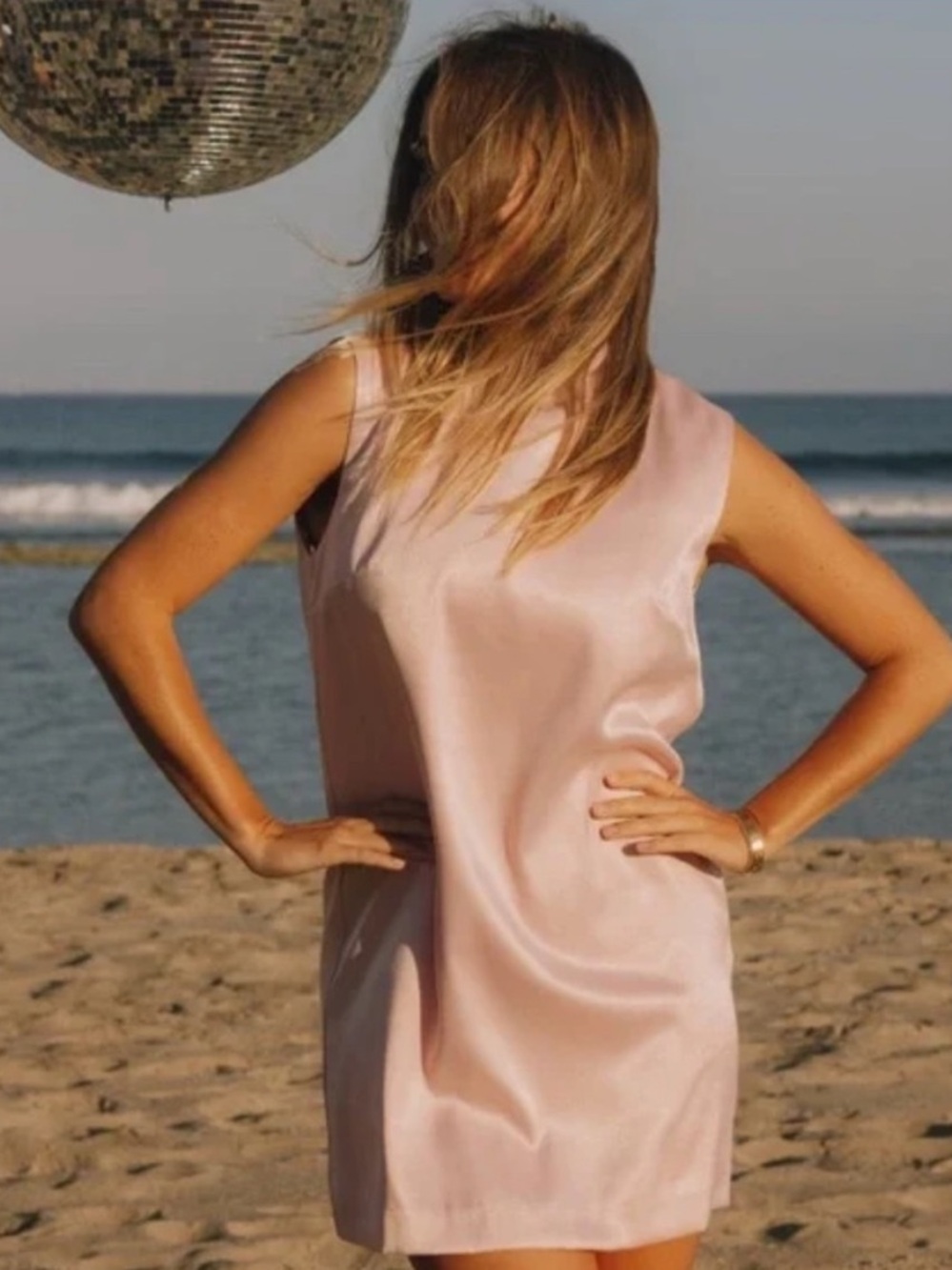 Daily Drills Silky Mini Dress w/ Neck Tie Size Large Ribbon Pink NWT